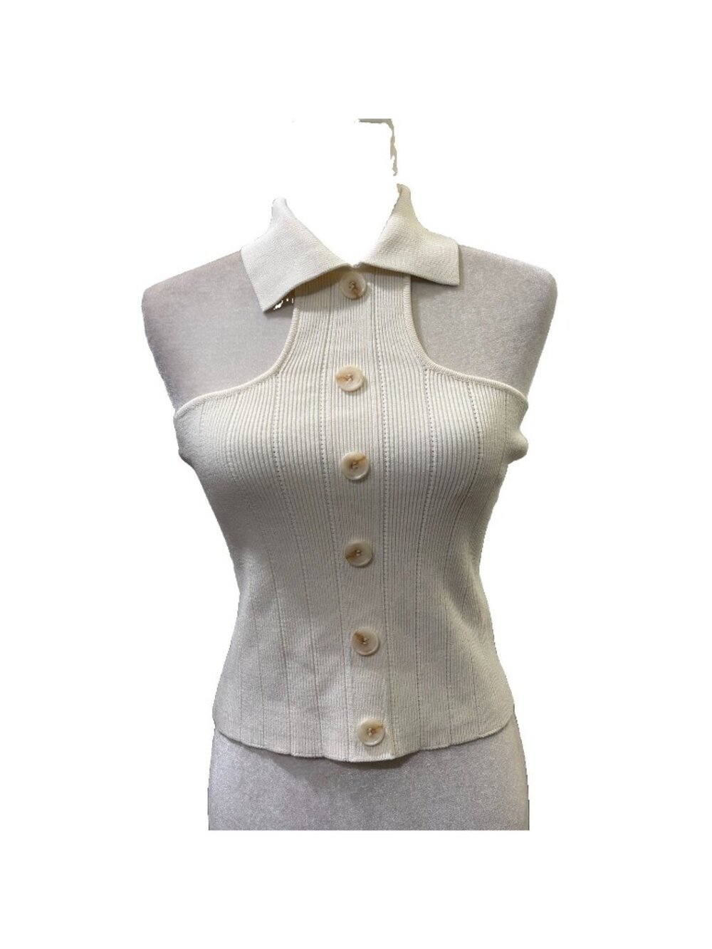 Anthropologie Ribbed Knit Button Front halter sweater tank Ivory Stretch M